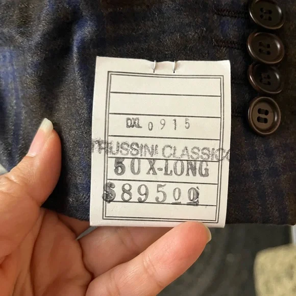 Trussini Italy Wool Gray Plaid Dual Vent Stitched Lapel Blazer Sport Jacket - Picture 5 of 15